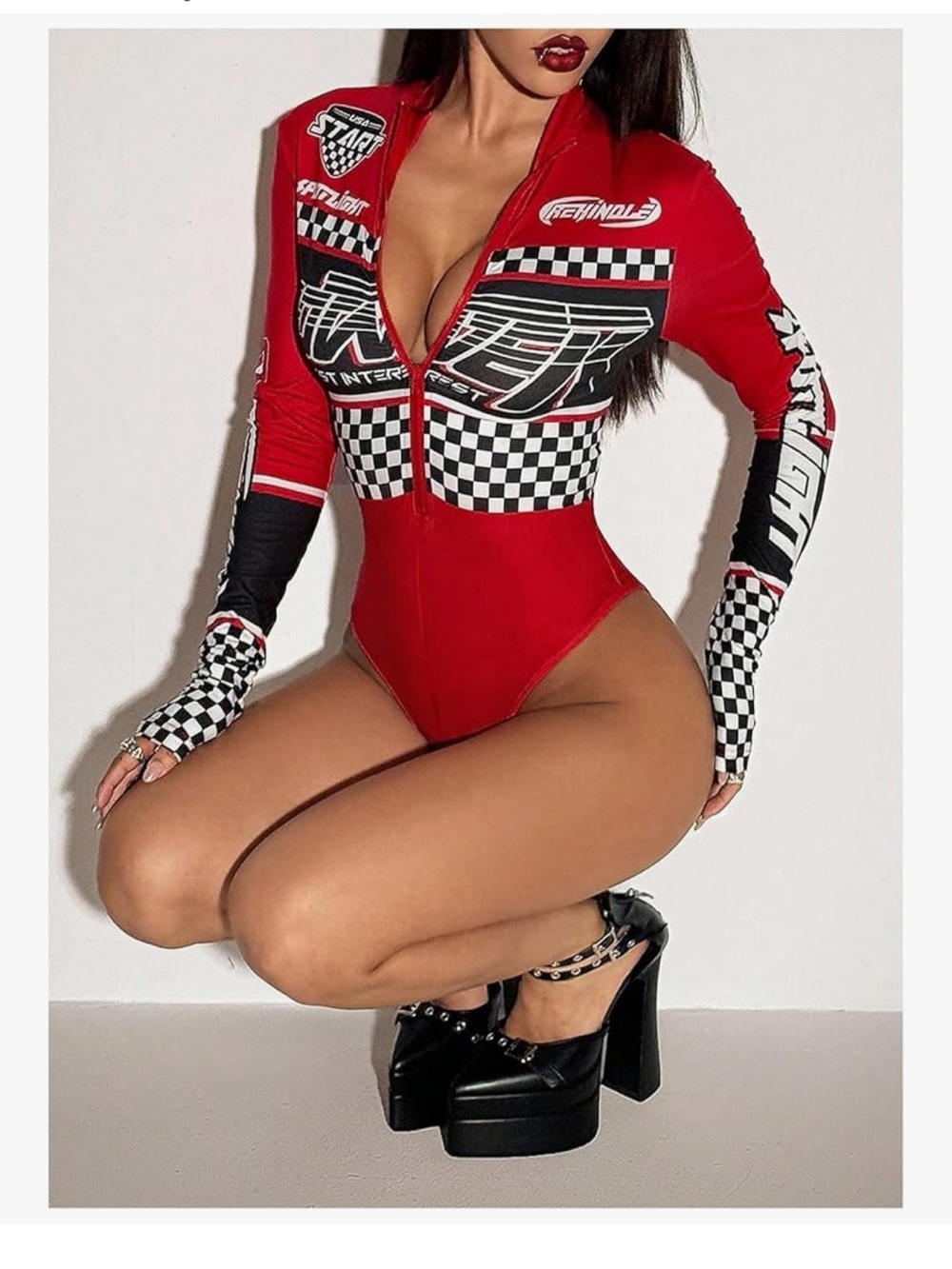 Red Racer Zip-Up Bodysuit - Picture 5 of 5
